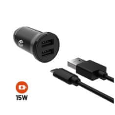 FIXED Set autonabíječky s 2xUSB výstupem a USB/micro USB kabelu, 1 metr, 15W Smart Rapid Charge FIXCC15N-2UM-BK, černá