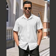 Košeľa, ktorá sa nekrčí – pánska elastická nekrčivá košeľa s krátkym rukávom – biela, XXL | BRILLSHORT