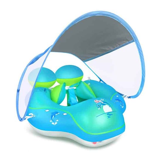 Netscroll Plavecký kruh pre dojčatá a batoľatá so strieškou, detský kruh do vody so strieškou proti slnku a teplu, FloatyBaby