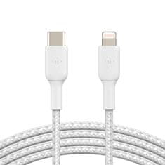Belkin kábel opletaný USB-C - Lightning, 2m, biely