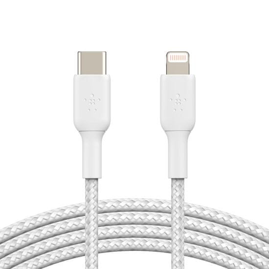 Belkin kábel opletaný USB-C - Lightning, 1m, biely