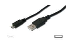 Digitus USB 2.0 kábel USB A samec na USB micro B samec, 2x tienený, Meď, 3m