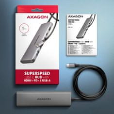 AXAGON HMC-5H, USB 5Gbps húb, 3x USB-A, HDMI 4k/30Hz, PD 100W, kábel USB-C 100cm