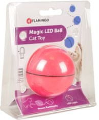 Flamingo Interaktívna hračka pre mačky loptička s LED ružový priemer 6cm