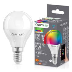 LUMILED Chytrá LED žiarovka E14 P40 5W = 40W 450lm R G B CCT + Biela WIFI TUYA SMART