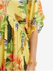 Desigual Žlté dámske kvetované plážové šaty Desigual Top Tropical Party M