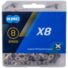 KMC řetěz X8 stříbrno-šedý 114čl. BOX