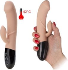 XSARA Vibrátor s funkcí nahřívání do 42 °c penis se stimulátorem klitorisu jemný silikon - 8 sex funkcí - 70123204