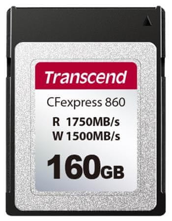 Transcend 160GB CFexpress 860 NVMe PCIe Gen3 x2 (Type B) pamäťová karta, 1750MB/s R, 1500MB/s W