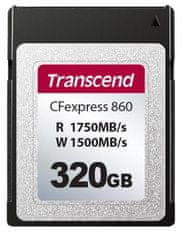 Transcend 320GB CFexpress 860 NVMe PCIe Gen3 x2 (Type B) pamäťová karta, 1750MB/s R, 1500MB/s W