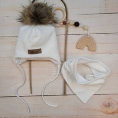 Z&Z Zimní dvouvrstvá čepice na zavazování s bambulí z kožešinky + šátek Z&Z, bílá, vel. 68/74