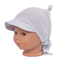 Baby Nellys Dětský síťkovaný šátek s kšiltem na zavazování Uzlík Baby Nellys, šedý, vel. 92/104