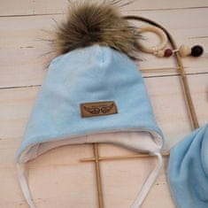 Z&Z Zimní dvouvrstvá čepice na zavazování s bambulí z kožešinky + šátek Z&Z, modrá