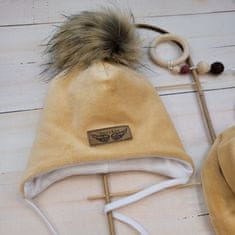 Z&Z Zimní dvouvrstvá čepice na zavazování s bambulí z kožešinky + šátek Z&Z, béžová