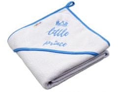 Baby Nellys Dětská termoosuška Little prince s kapucí, 80 x 80 cm - bílá,modrý lem