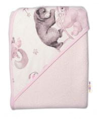 Baby Nellys Dětská termoosuška s kapucí Baby Nellys, Zvířátka na mráčku, 100 x 100 cm, růžová
