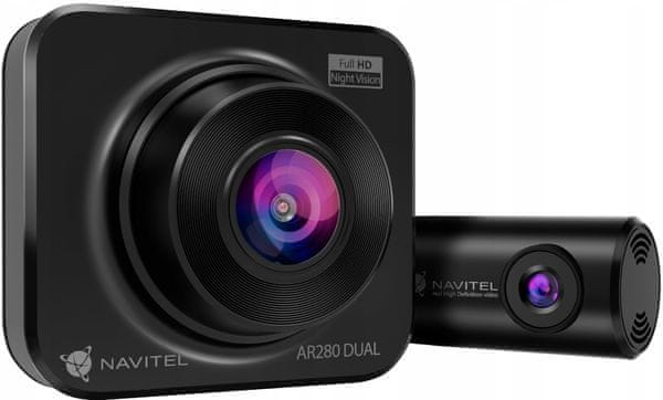 autokamera navitel ar280 dual full hd rozlišení vnitřní hlavní přední kamera podsvícený displej gsenzor zadní kamera v balení moderní design