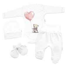 Baby Nellys Súprava do pôrodnice pre bábätko 4D Teddy Love - biela/ružová, veľ. 56