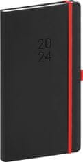 Diár 2024: Nox - čiernyčervený, vreckový, 9 × 15,5 cm