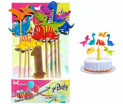 KIK KX5825 Dekorácia na tortu Dinosaury so sviečkou 1 rok