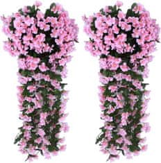 Netscroll 1+1 umelé visiace kvety, umelé visiace kvetiny s prírodným vzhľadom pre vonkajšie alebo vnútorné použitie, na terasu, záhradu, balkón, svadby, oslavy, chodbu, 80cm, růžová , 2 kusy, HangingFlowers