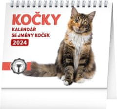 Kalendár 2024 stolný: Mačky s menami, 16,5 × 13 cm