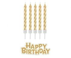 Sviečky narodeniny - Happy Birthday - zlaté -16 ks - 7 cm