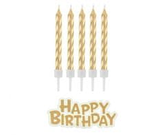 Sviečky narodeniny - Happy Birthday - zlaté -16 ks - 7 cm