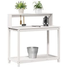 Vidaxl Stôl na presádzanie s policami biely 108x50x109,5 cm borovica
