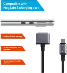 FIXED nabíjecí kábel USB-C - MagSafe 3, opletený, 2m, 140W, šedá