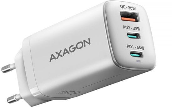 AXAGON síťová GaN nabíječka ACU-DPQ65W, 2x USB-C, USB-A, PD3.0/QC4+/PPS/Apple, 65W, biela