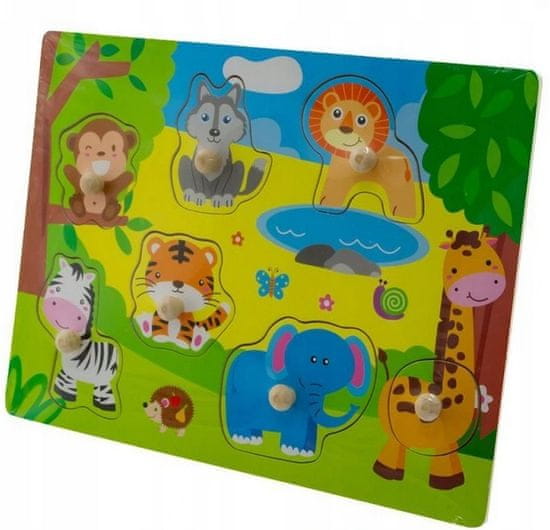 Tulimi Drevené zábavné puzzle vkladacie 30x22cm - Zoo malé