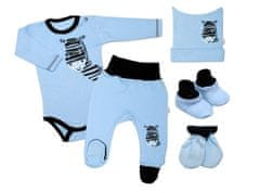 Baby Nellys 5-ti dílná soupravička do porodnice Zebra - modrá, vel. 62 - 68 (3-6m)