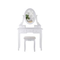 JOKOMISIADA Elegantná toaleta Biele retro zrkadlo zásuvky saténová stolička ZA4827