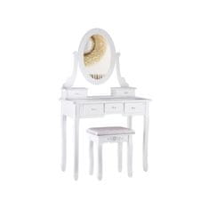 JOKOMISIADA Elegantná toaleta Biele retro zrkadlo zásuvky saténová stolička ZA4827
