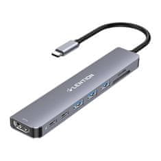 slomart Rozbočovač 8v1 Lention USB-C na 3x USB 3.0 + SD/TF + PD + USB-C + HDMI 4K60Hz (sivý)
