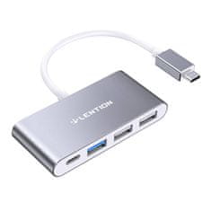 slomart 4 v 1 Lention USB-C na USB 3.0 + 2x USB 2.0 + rozbočovač USB-C (sivý)
