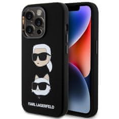 Karl Lagerfeld Kryt na mobil Liquid Silicone Karl and Choupette Heads na Apple iPhone 15 Pro - černý