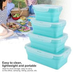 HOME & MARKER® Prenosné silikónové skladacie nádoby na jedlo s vodotesným vrchnákom – modrá farba (4 ks, veľkosť 350 ml, 500 ml, 800 ml a 1200 ml) | POPLATE