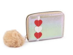 Dievčenská peňaženka metalická s brmbolcom 9x13 cm - béžová svetlá