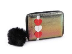 Dievčenská peňaženka metalická s brmbolcom 9x13 cm - multikolor