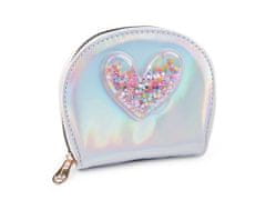Dievčenská peňaženka srdca s presýpacími flitrami 10,5x13 cm - strieborná svetlá