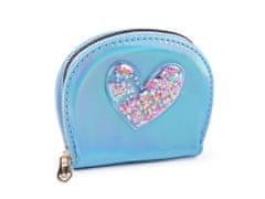 Dievčenská peňaženka srdca s presýpacími flitrami 10,5x13 cm - modrá svetlá