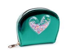 Dievčenská peňaženka srdca s presýpacími flitrami 10,5x13 cm - zelená pastelová