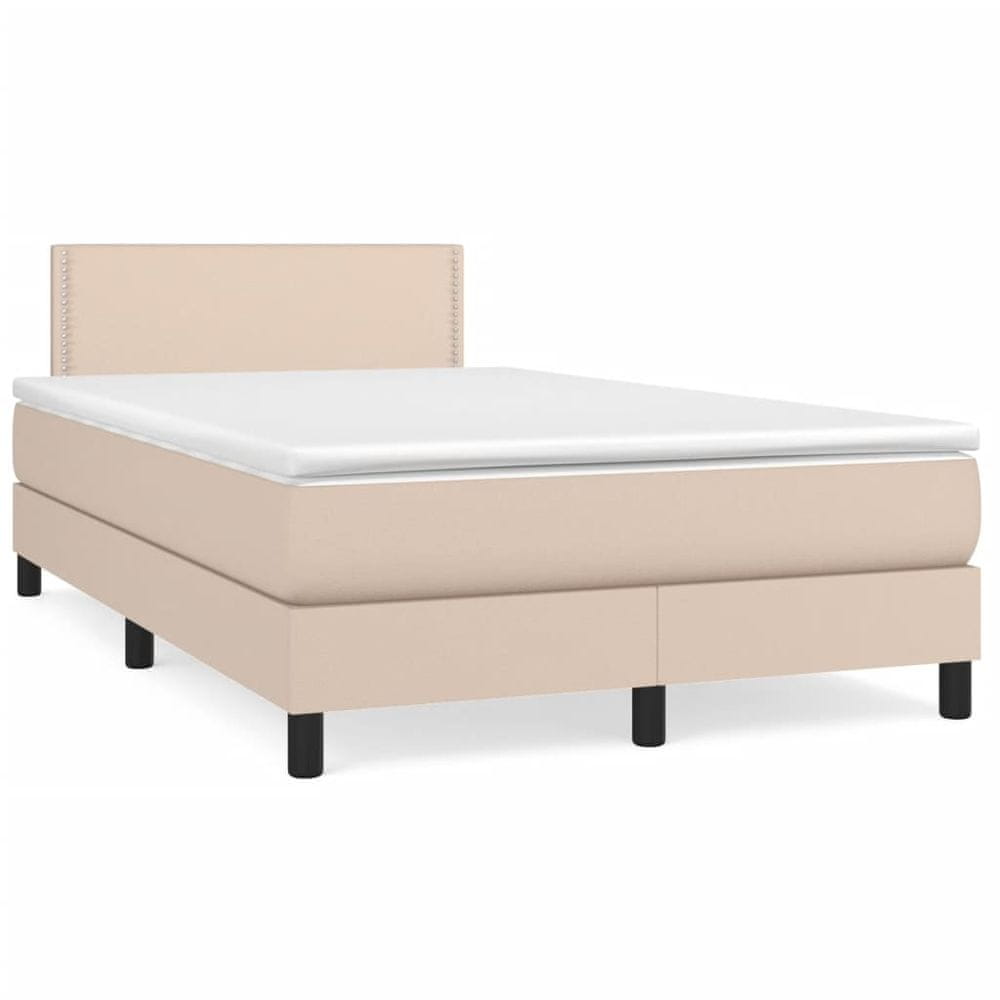 Vidaxl Boxspring posteľ+matrac a LED, kapučínová 120x190cm, umelá koža