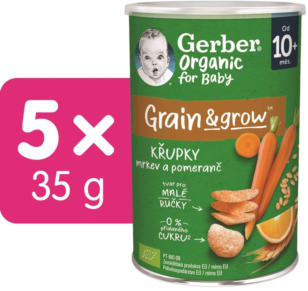 Gerber Organic chrumky s mrkvou a pomarančom 5x35 g