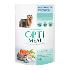 OptiMeal  vlhké krmivo pre psov - Losos a čučoriedky v smotanovej omáčke 12x100g
