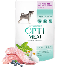 OptiMeal Mokré krmivo pre psov - Králik a čučoriedky v omáčke 12x100g