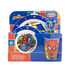 Stor Detský plastový riad Spiderman (tanier, miska, pohár, príbor), 74750