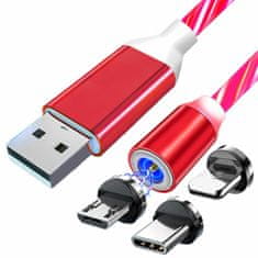 GFT Magnetický LED USB kábel 3v1 1m červený